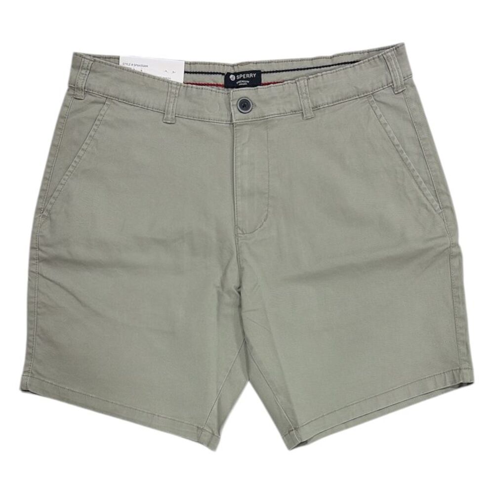Sperry Men's Regular Fit Flex Cotton Vintage Washed Flat-Front Shorts - Green